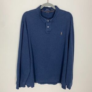 Polo Ralph Lauren Pullover Henley Mens XXL Blue Pima Soft Touch Long Sleeve